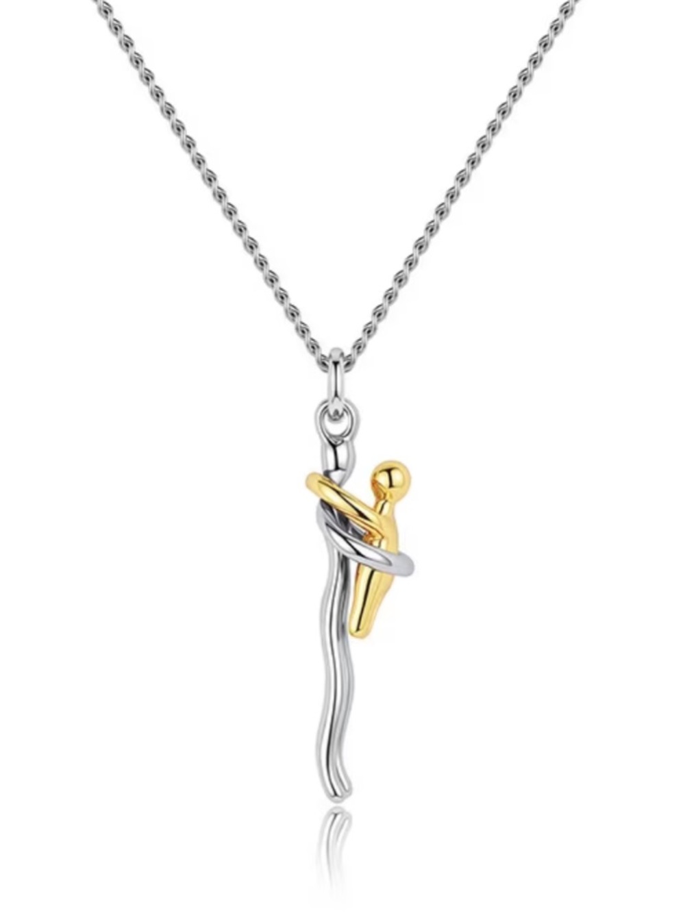Stainless Steel Two-Tone Silver and Gold Mother & Child Pendant Necklace